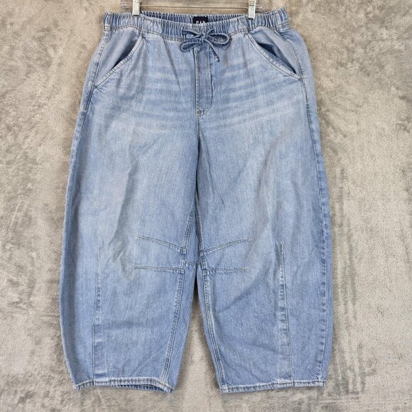 GAP Jeans Womens Large Light Wash Horseshoe Easy Drawstring Cropped Wide Leg - Picture 1 of 12
